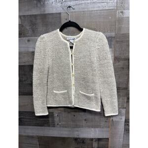 Vintage Adele Joyce Wool Blend Ivory Cardigan Pearl Buttons - Medium